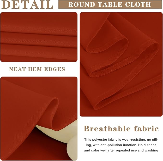 Fitable 6 Pack Rust Round Tablecloths - 120 Inches in Diameter - Stain Resistant and Washable Fall Table Clothes, Polyester Fabric Table Covers for Wedding, Party, Banquet, Formal Events
