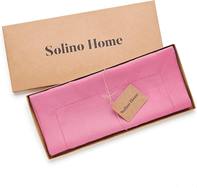 Solino Home Linen Flamingo Pink Table Runner 144 Inches Long - 100% Pure Linen Extra Long Table Runner 14 x 144 Inch for Halloween - Classic Hemstitch