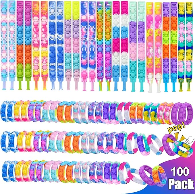 15Pcs Pop Bracelet, Party Favors for Kid, Pop Wrist Strap Fidget Toys Pack,Fidget Toys for Girils Boys, as Gifts for Easter Chrismas,Classroom Prizes for Students