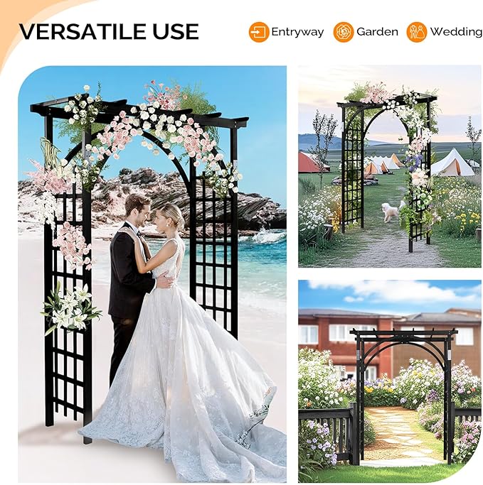 Black Wood Arbor, Classic Style Garden Arch, 63 x 85 in