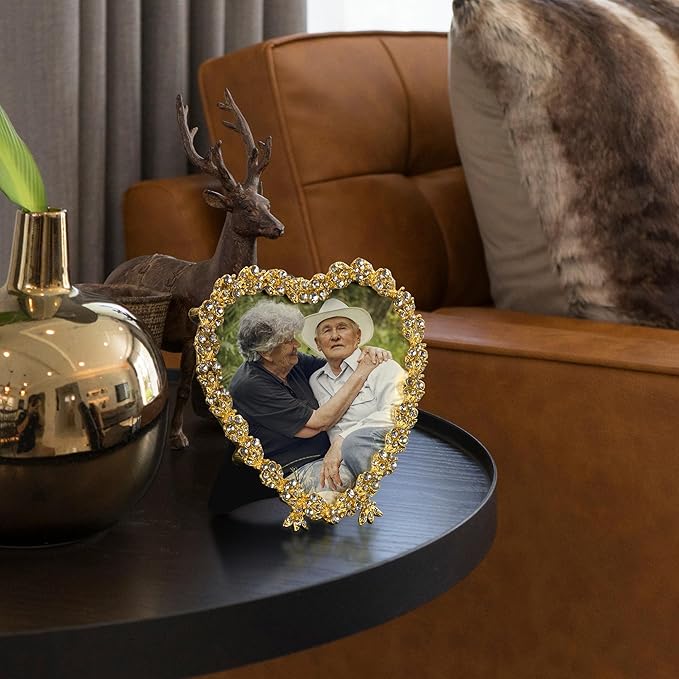 Tabletop Picture Frame, Heart Shape, Silver & Gold Finish, Glass
