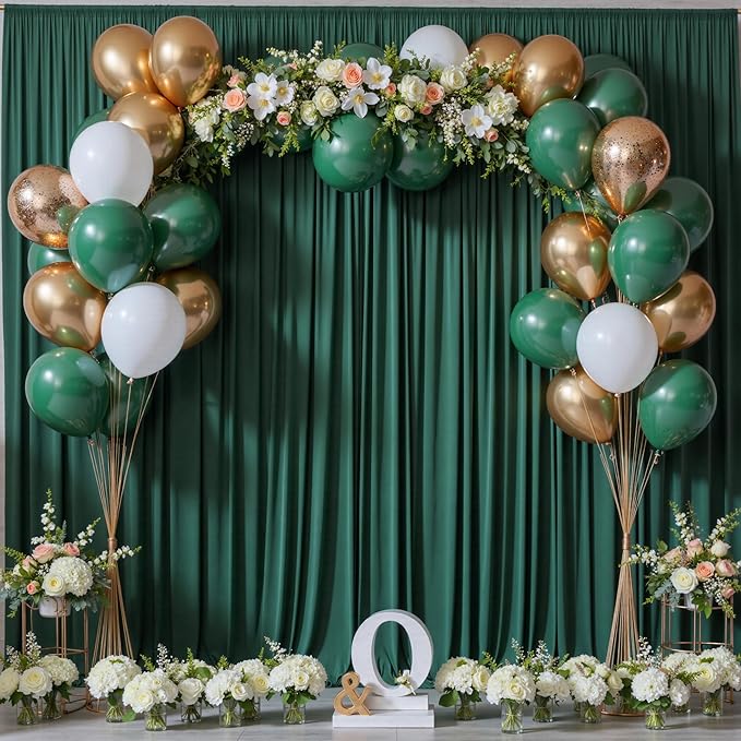 Backdrop Curtain Set – Hunter Green Polyester, 8 Panels, 5 ft x 10 ft Each