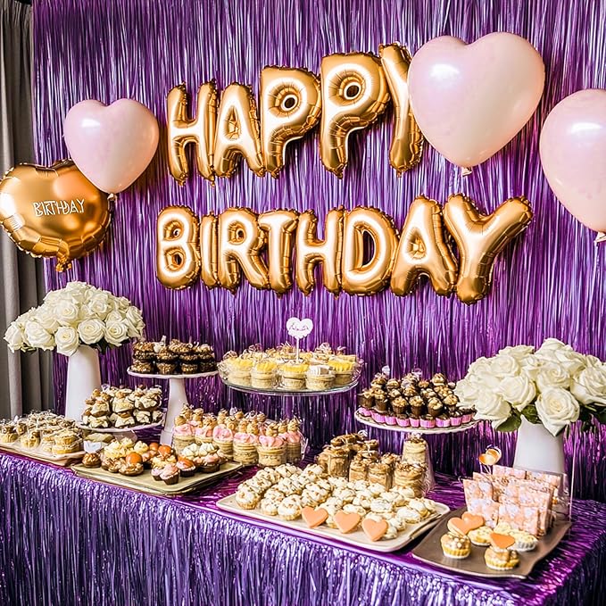 PartyWoo Purple Streamers Foil Fringe Curtain 3pcs 8.2ft Metallic Tinsel Lavender Backdrop for Birthday Graduation Bachelorette Mardi Gras Door Supplies Photo Booth Wedding Party Decorations