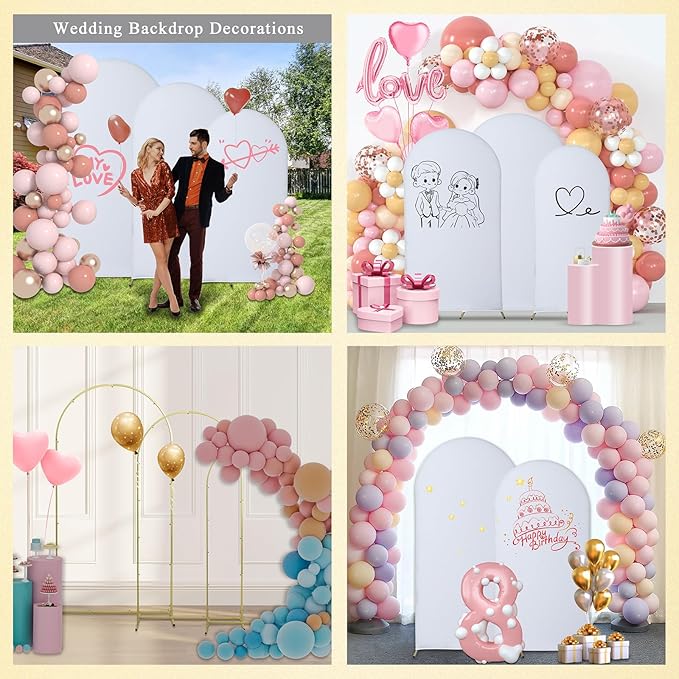 Party Backdrop Arch Stand Set, 3 Pieces, White Powder Coated Metal