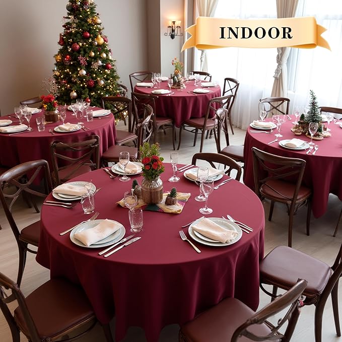 Round Tablecloths 90 Inch Burgundy Polyester 6 Pack