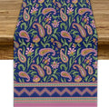 Colorful Paisley Floral Table Runner, Vintage Pink Purple Flowers Green Plants Leaves Print Table Runner for Kitchen Dining Table Indoor Outdoor Home Party, 13x120inch