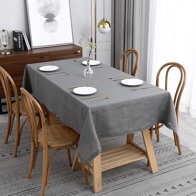 maxmill Lux Faux Linen Tablecloth with Slubby Texture Wrinkle Free Anti-Shrink Soft Table Cloth for Kitchen Dining Tabletop for Outdoor and Indoor Use Rectangle 60 x 84 Inch Neutral Gray