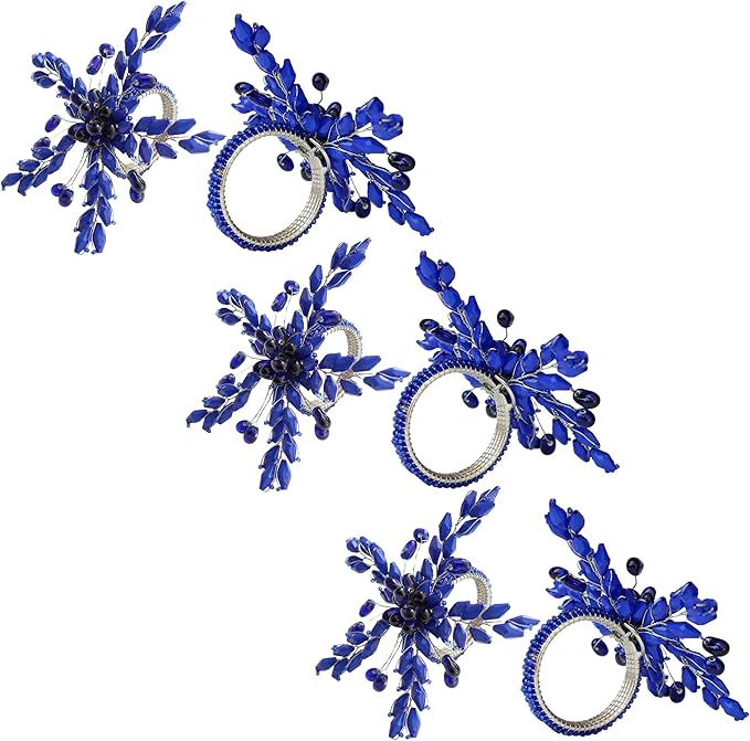 Napkin Rings Set of 12 for Dining Table Decoration Parties Everyday Metal Napkin Holder Leaf Blue (Pack of 12)