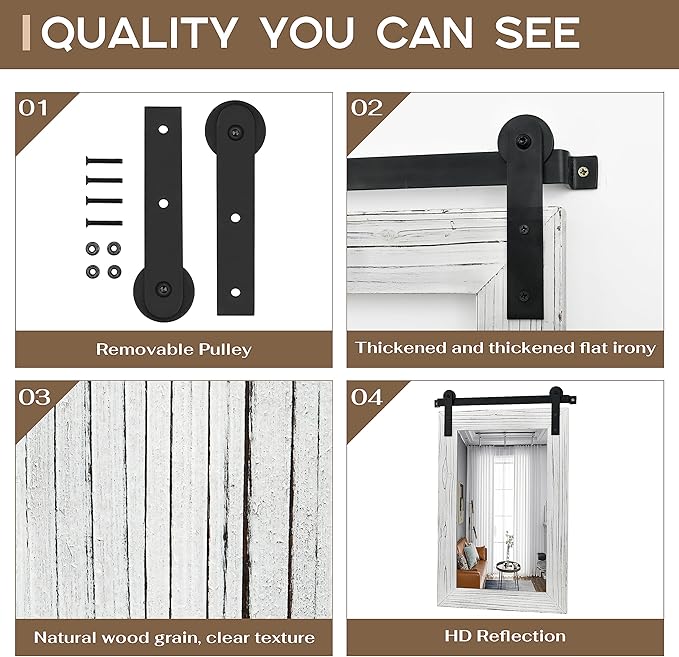 COGOOD Farmhouse Bathroom Mirror - 42 x 29 Rustic Barn Door Style Mirror for Living Room, Entryway, Vanity Wall Decor (White)