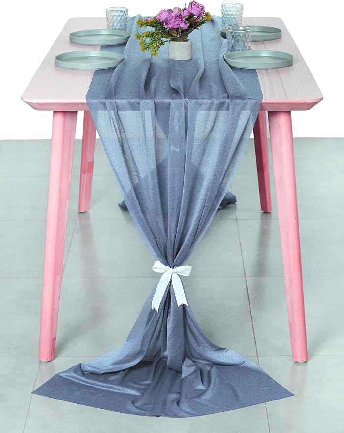 MDS Halloween Chiffon Table Runner - 20 Pack, 29 x 170 Inches, 14ft Each - Sheer Spooky Table Runners for Haunted House Parties, Trick-or-Treat Tables, Witchy Décor, Wedding & Events - Dusty Blue