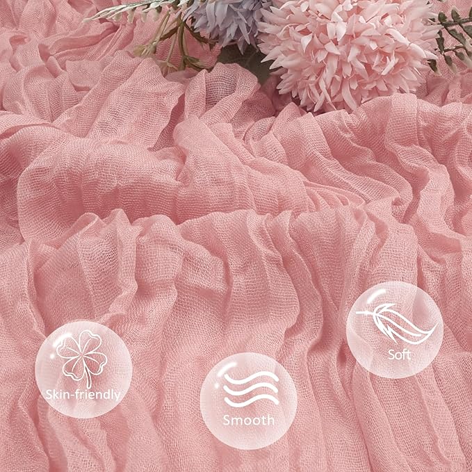 6 Pack Dusty Pink Cheesecloth Table Runner 10ft Boho Gauze Fabric Cheese Cloth Table Runner 35 x 120 Inch Rustic Sheer for Romantic Wedding Decor Baby Shower Party Table Centerpiece Decoration