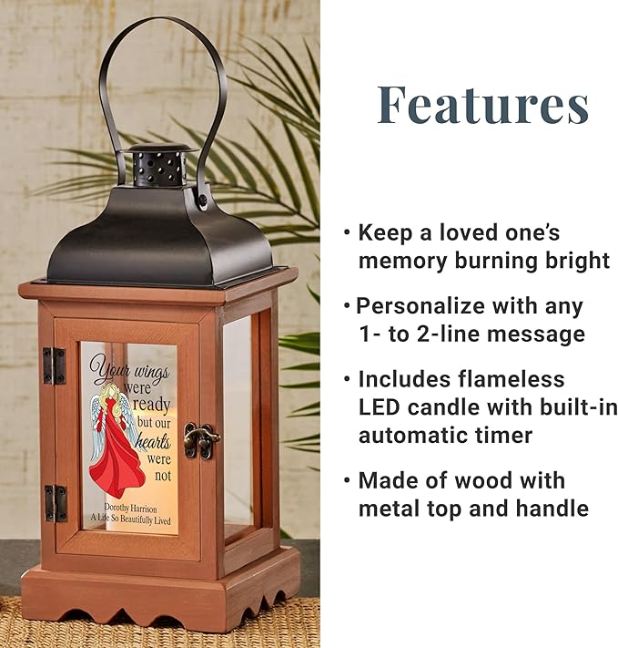 Decorative Candle Lantern, Brown Distressed Wood Memorial Gift