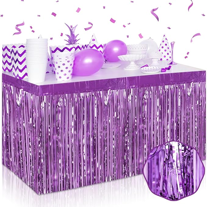3 Pack 29 x108 Inch Light Purple Foil Fringe Table Skirts Metallic Banner for Tinsel Streamer Garland Backdrop for Parade Floats Wedding Thanksgiving Birthday Christmas New Year Party Decoration