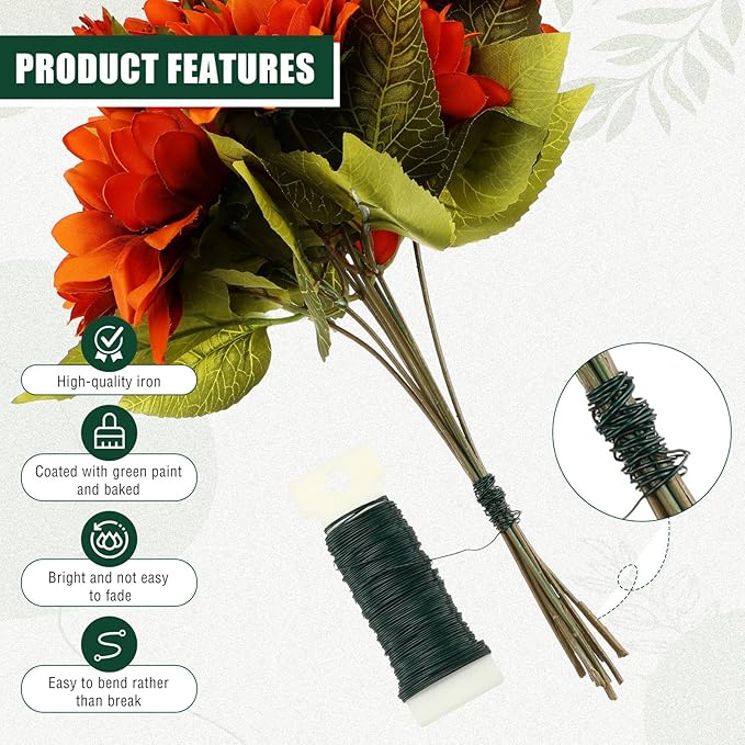 Ferraycle 16 Pack Green Floral Wire 38 Yards 22 Gauge Flexible Paddle Florist Christmas Green Wire for Crafts Christmas Wreaths Tree Garland and Floral Flower Arrangements