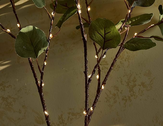 Hairui Lighted Eucalyptus Branches with Timer 24IN 36 LED Battery Operated for Wedding Christmas Party Home Spring Decor (Vase not Included)