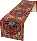 Boho Old French Table Runner, Vintage Red Beige Retro Flower Rustic Country Style Floral Print Pattern for Home Kitchen Table Decor Dining Coffee Room Garden Party Decor 13x108in