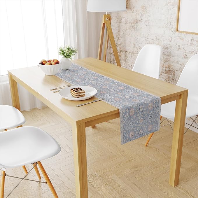 Snycler Table Runner Boho Table Runners Vintage Elegant Farmhouse Table Center Linen Decor for Home Dining Party Entrance (13x48 Inch) Blue
