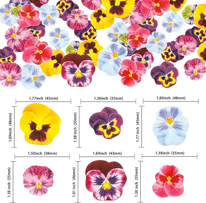 Ephlyn 64Pcs Edible Flower Cupcake Toppers Spring Bridal Engagement Baby Shower Birthday Party Cupcake Picks Anniversary Party Decorations Supplies