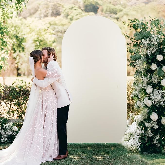 Arch Backdrop Stand Cover 6.6Ft Beige Thick Spandex Fabric Arch Backdrop Cover High Elasticity Fitted Round Top for Wedding Birthday Party Baby Shower Garden Decoration