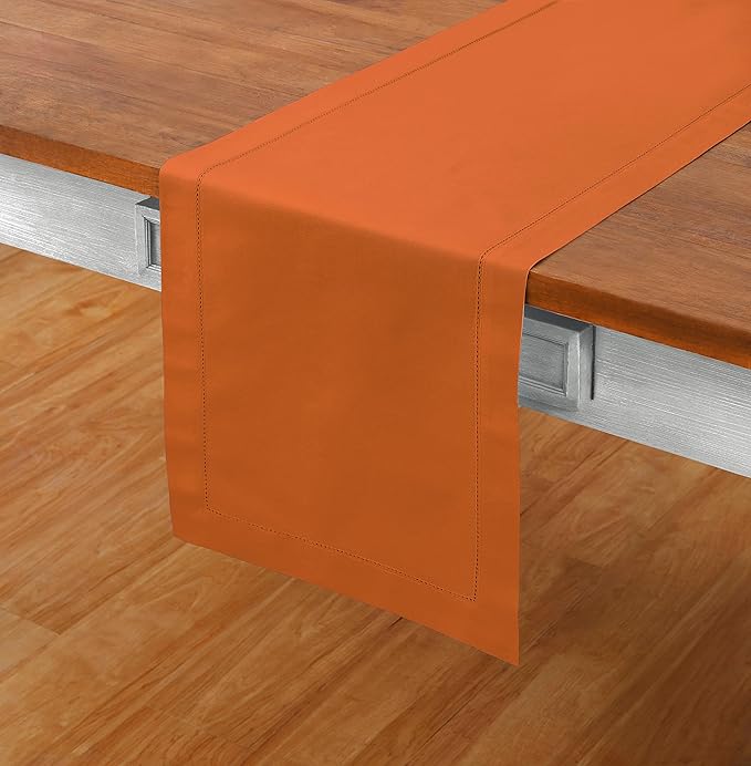 Solino Home Cotton Linen Pumpkin Table Runner 108 Inches Long - Hemstitch 14 x 108 Inch Table Runner for Fall, Autumn, Halloween, Thanksgiving, Holiday - Handcrafted and Machine Washable