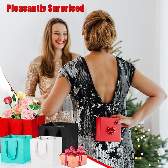 Gift Bags - Silver Square Bottom Paper with Handles, 12x12 Inch, Pack of 10