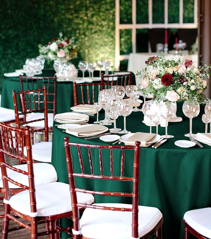 6 Packs Satin Tablecloth 120 Inch Dark Green Round Table Cloth Silk Tablecloth Smooth Fabric Overlay Satin Table Cover Decoration for Wedding Party Banquet Events