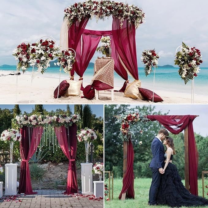 8 Panels Wedding Arch Draping Fabric 28" x20Ft Wedding Arch Drapes Chiffon Fabric Drape Sheer Backdrop Curtain for Weddings Party Swag Ceremony Birthday Arbor Drapery Reception Ceiling Décor(Burgundy)