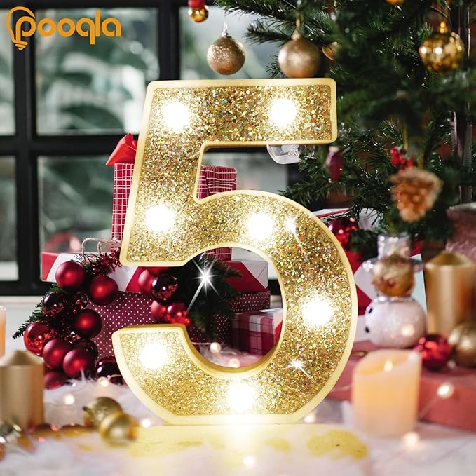 Pooqla Marquee Light up Numbers, Lighted Numbers for 1st Birthday Decorations, Night Light Battery Powered for Silver Party Decorations, Gift for Boys Girls Christmas Wedding Home Room Decoration