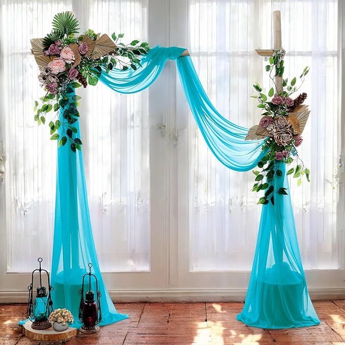 MDS Halloween Chiffon Draping Fabric - 1 Panel, 30" Wide x 100ft Long - Sheer Spooky Arbor & Canopy Drapery for Haunted House Backdrops, Party Ceilings, DIY Costumes & Themed Events - Peacock Blue