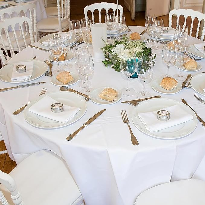 Tablecloths: 6 Pack 90 Inch Round White Polyester Party Table Covers