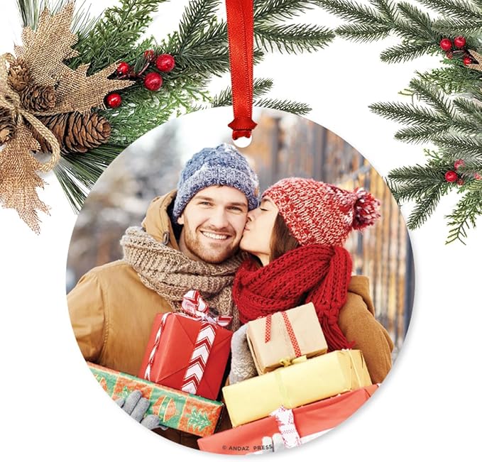 Andaz Press Bulk Photo Personalized Gift And Party Favors Collection, Metal Christmas Ornaments With Ribbon And Gift Bag, Custom Photo, 6-Pack Christmas Ornaments Bulk Custom Ornaments Bulk