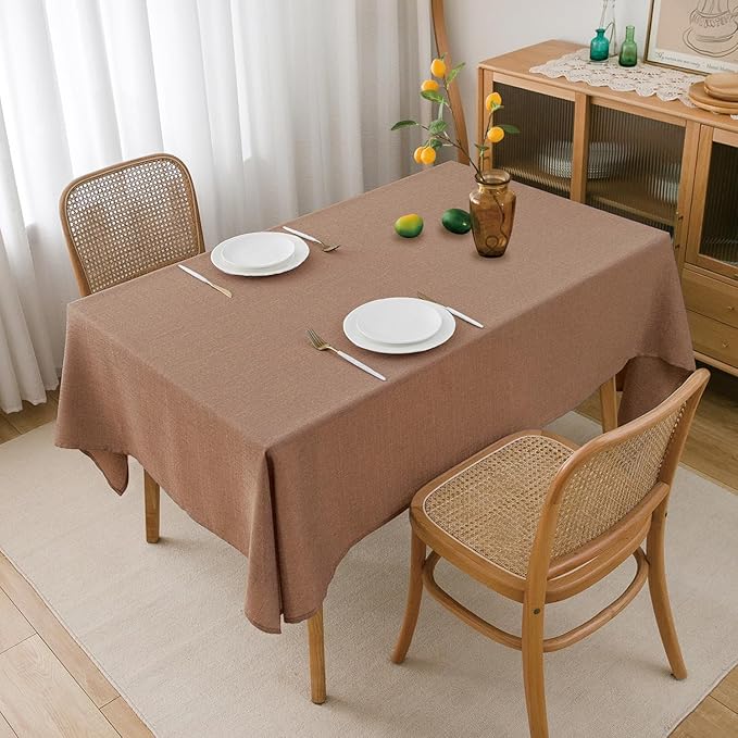 NLMUVW Rectangle Linen Tablecloth 6ft, Mocha Table Cloth Farmhouse Rustic Water Resistant Textured Table Cover for Kitchen Dining Coffee, 54 X 78 Inch