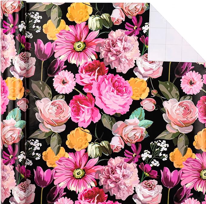 WRAPAHOLIC 30 Inch Jumbo Reversible Floral Wrapping Paper - 30 Inch X 33 Feet - Colorful Floral Design for Birthday, Mother's Day, Wedding, Baby Shower, Bridal Shower