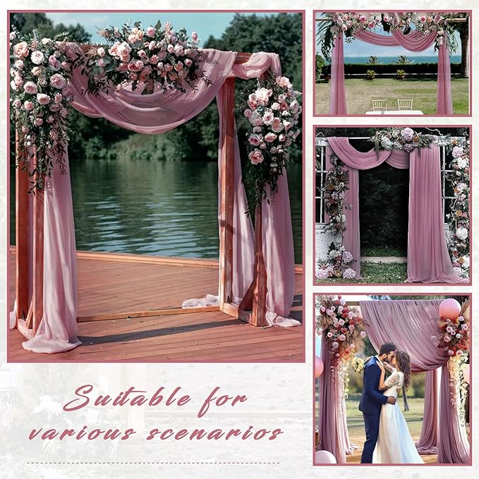 Wedding Arch Draping Fabric, Dusty Rose Chiffon, 2 Panels 20 Ft Long