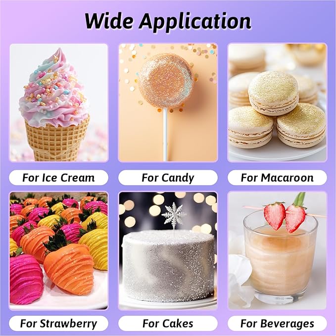 Edible Glitter Dusting Powder, 8 Colors, 5g Set for Drinks and Desserts