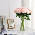 Artificial Rose Open Flower Bouquet Faux Rose Stems for Wedding, 10pcs