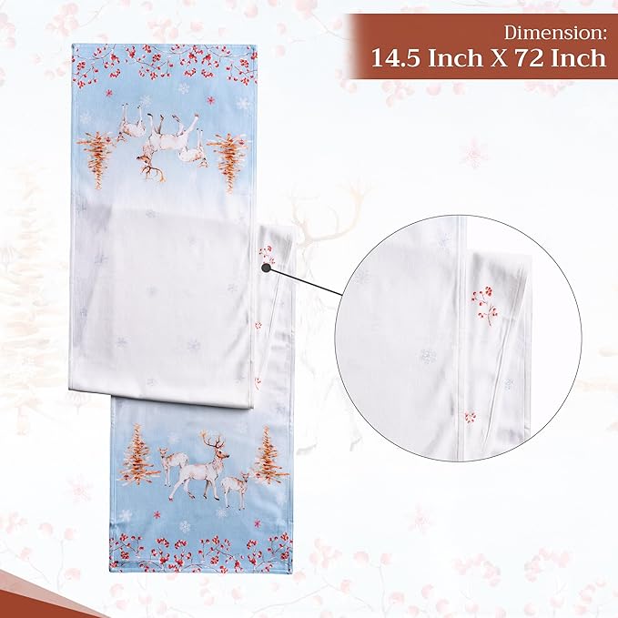Maison d' Hermine Table Runner 100% Cotton Double Layer Table Runners 72 inches Long for Thanksgiving Christmas Decorations Home Kitchen Dining Party Wedding (Fairy Tale Forest, 14.5" x 72")
