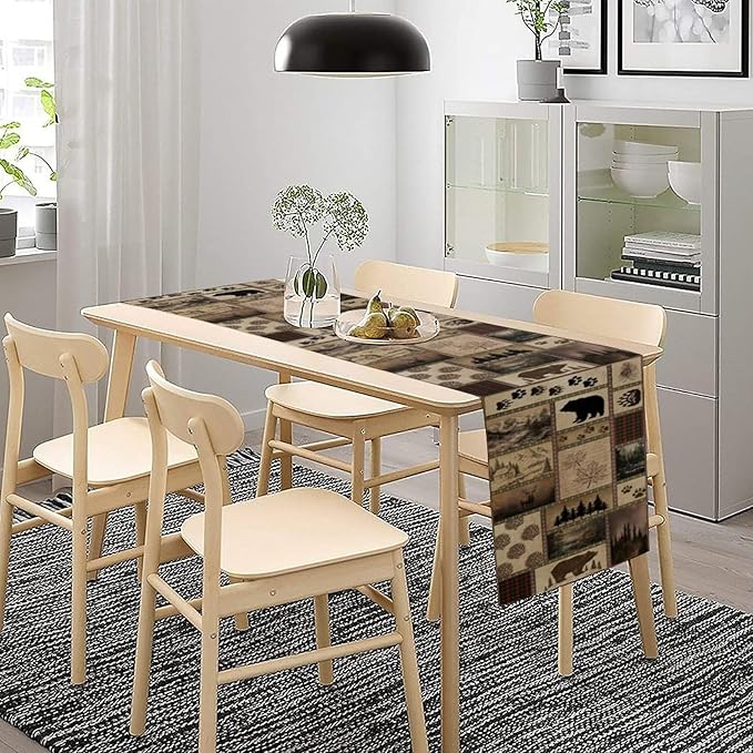 Retro Rusticd Cabin Table Runner Bear Country Farmhouse Vintage Lodge Table Runner for Party Dinner Festival Bedroom Living Room Kitchen 13x70 Inch