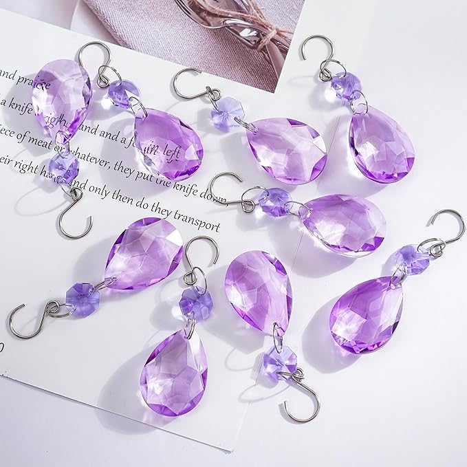 H&D HYALINE & DORA 3Inch Crystal Suncatcher Bauhinia Prisms Pendants 10Pcs Chandelier Crystals Replacement Hanging Sun Catcher Beads for DIY Arts Crafts Decor (Purple)