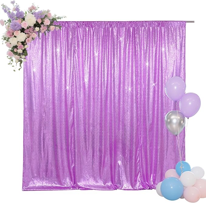 SquarePie Sequin Backdrop Less Transparent Background Sparkly Curtain for Wedding Party 10FT x 10FT Lavender