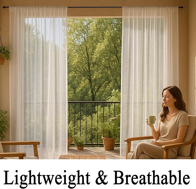 Outdoor Curtains – 2 White Waterproof Mesh Panels, 125 x 120 Inches