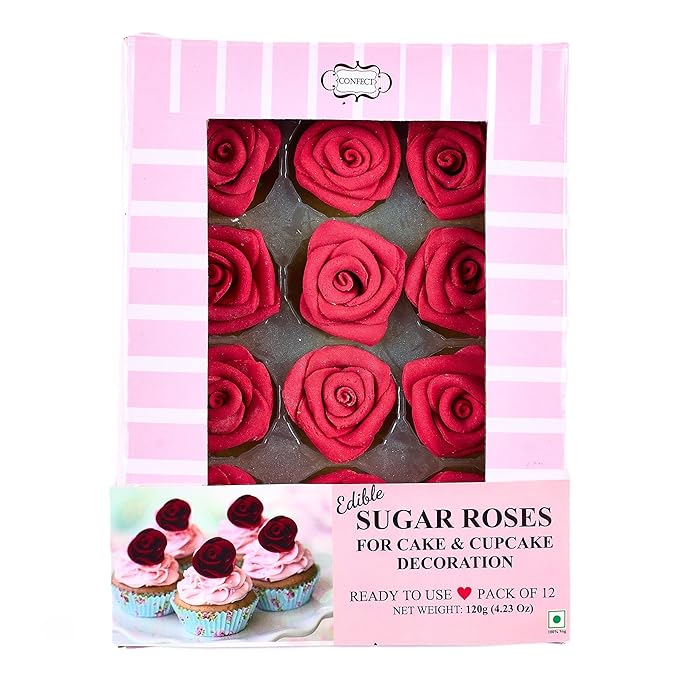Edible Cupcake Toppers, 12 Sugar Roses About 1.5 Inches in Several Colors