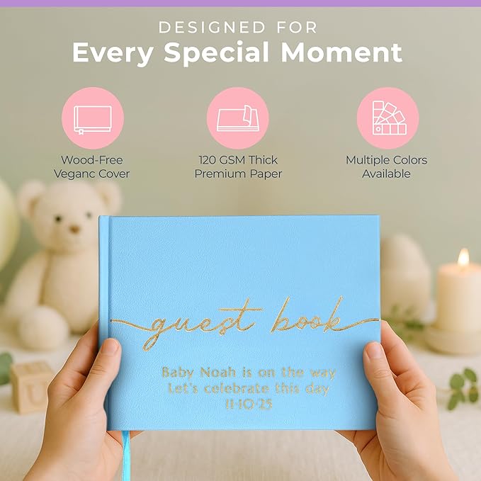 Guestbook with Vegan Leather Hard Cover, 110 Lined Pages