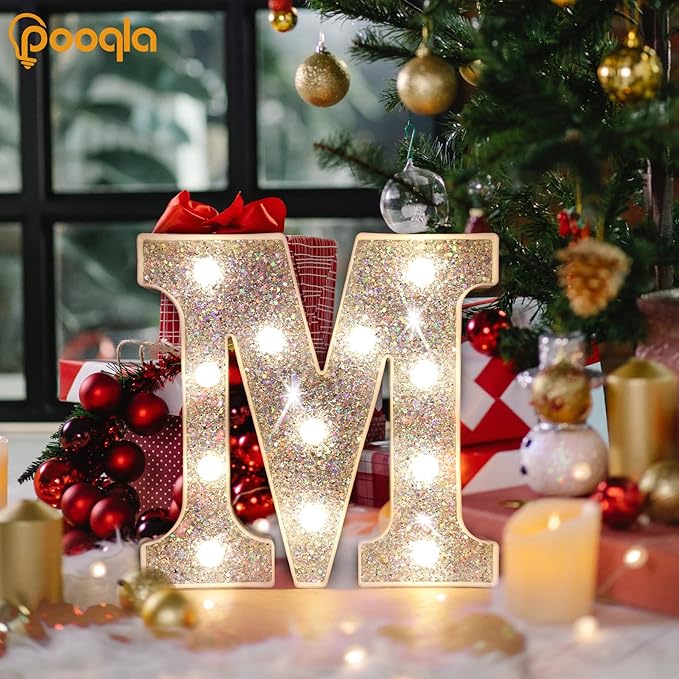 Pooqla Light Up Letters, LED Marquee Letters for Silver Birthday Decorations, Battery Powered Night Light Teenager Girl Room Decor, Gift for Girls Boys Wedding Bedroom Christmas Party Decor, Letter I