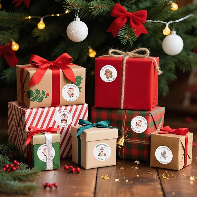 callie moment Personalized Christmas Stickers, Custom Name Waterproof Christmas Gift Tags for Gift Box Holiday Decorations, Stockings, Party Favors (Santa Claus 4)