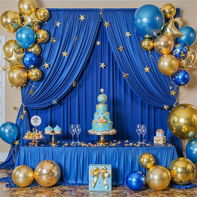 60ftx12ft Wrinkle Free Royal Blue Backdrop Curtain, 12 Panels 12FT Height Royal Blue Wedding Backdrop Drapes, Silky Polyester Back Drop Cloth for Birthday Photography Background Party Backdrop Draping