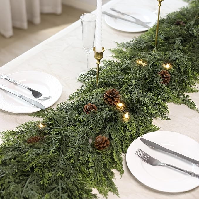 Real Touch Cedar Garland - Artificial Christmas Garlands Faux Green Cedar Fake Pine Needles Garland for Fireplace,Table, Stairs, Mantle, Window,Indoor Outdoor,Home,Holiday Decor(2 PCS,6 FT)