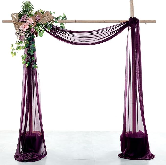 Fabric Sheer Chiffon Eggplant Drapes, 4 Panels 30 x 20 Ft