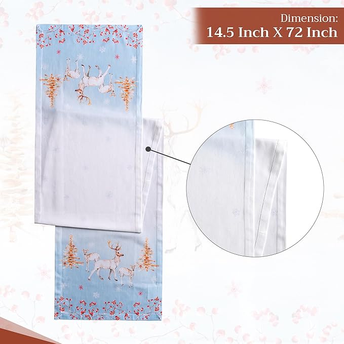 Maison d' Hermine Table Runner 100% Cotton Single Layer Table Runners 72 inches Long for Thanksgiving Christmas Decorations Home Kitchen Dining Party Wedding (Fairy Tale Forest, 14.5" x 72")