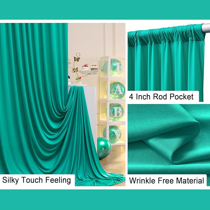 Turquoise Backdrop Curtain Set - 8 Panels, Wrinkle-Free, 40 ft x 10 ft